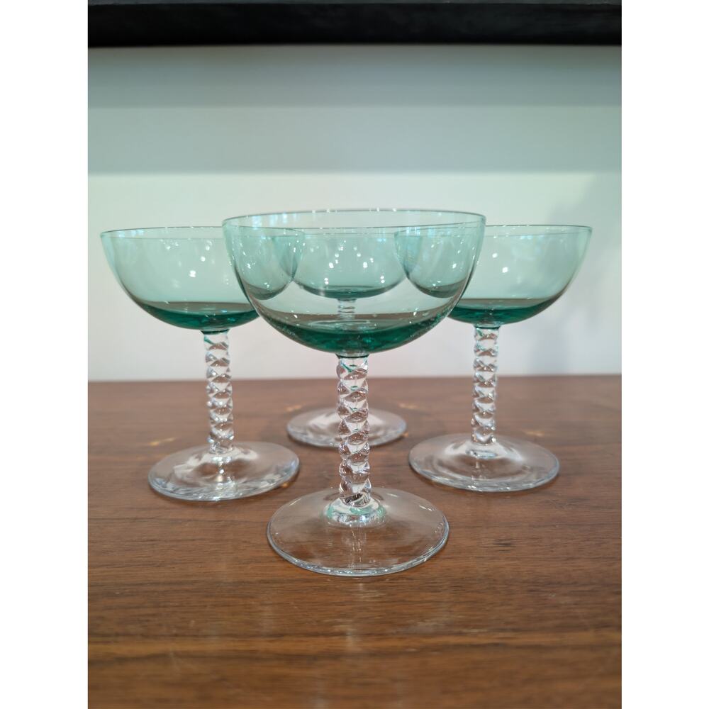 MCM Bryce Bolero Green Champagne Coupe - Sherbet – Set of 4 – Twist Stem - 1950s